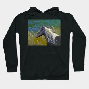 Mustang Horse in Wild Flowers Digital Art Hoodie